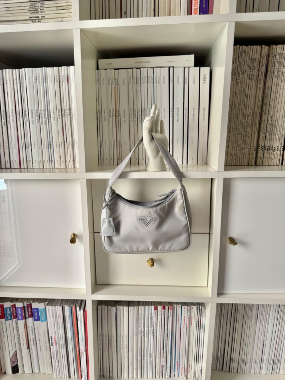 PRADA Re-Edition 2000 Mini Hobo silver gray small nylon bag underarm purse Y2k - Picture 3 of 15